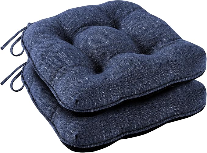 IPYNBAP Chair Cushions for Dining Chairs Set of 2, Kitchen Chair Cushions, Chair Pads with Ties and Non Slip Backing, Tufted Memory Foam Seat Cushion 2 Pack, 15.5" x 15.5" x 4", Navy Blue by IPYNBAP