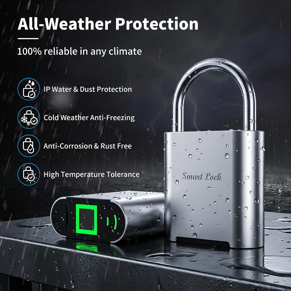 Biometric Fingerprint Padlock with Backup Electronic Key, Heavy Duty Smart Lock for Gym Locker, IP66 Waterproof Outdoor Padlock, Keyless Anti-Theft Lock for School, Gate, Toolbox & Athletes - Image 6