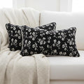 12x20 Chenille Jacquard Lumbar Pillow Cover, Black Vintage Floral Cushion Case with Piped Edges, Decorative Back Support for Sofa, Bed & Chair, 2 Pack by Vfuty