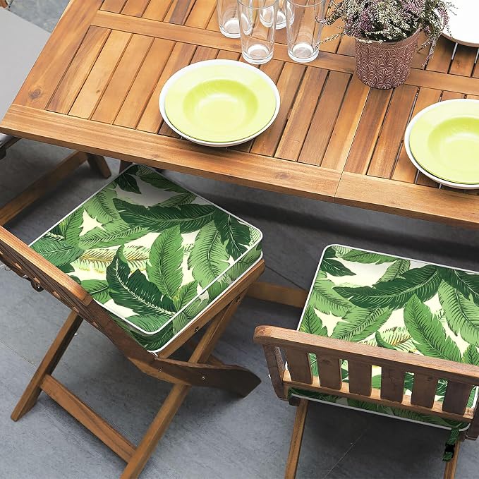 Patio Chair Cushions 19 x 19 x 3 Inch, Outdoor Cushions for Patio Furniture, Water Repellent Outdoor Seat Cushions with Straps Garden Sofa Couch Pads, Set of 2, Swaying Palms Green - Image 2