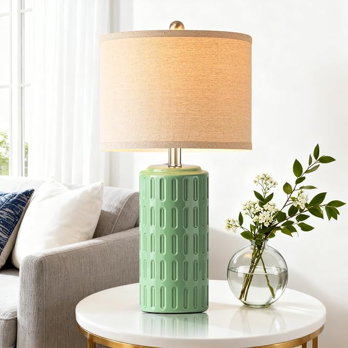 23" Farmhouse Modern Ceramic Table Lamp Set of 2 - Sage Green Bedside Lamps for Bedroom & Living Room, Nightstand, Desk, End Table - Image 5