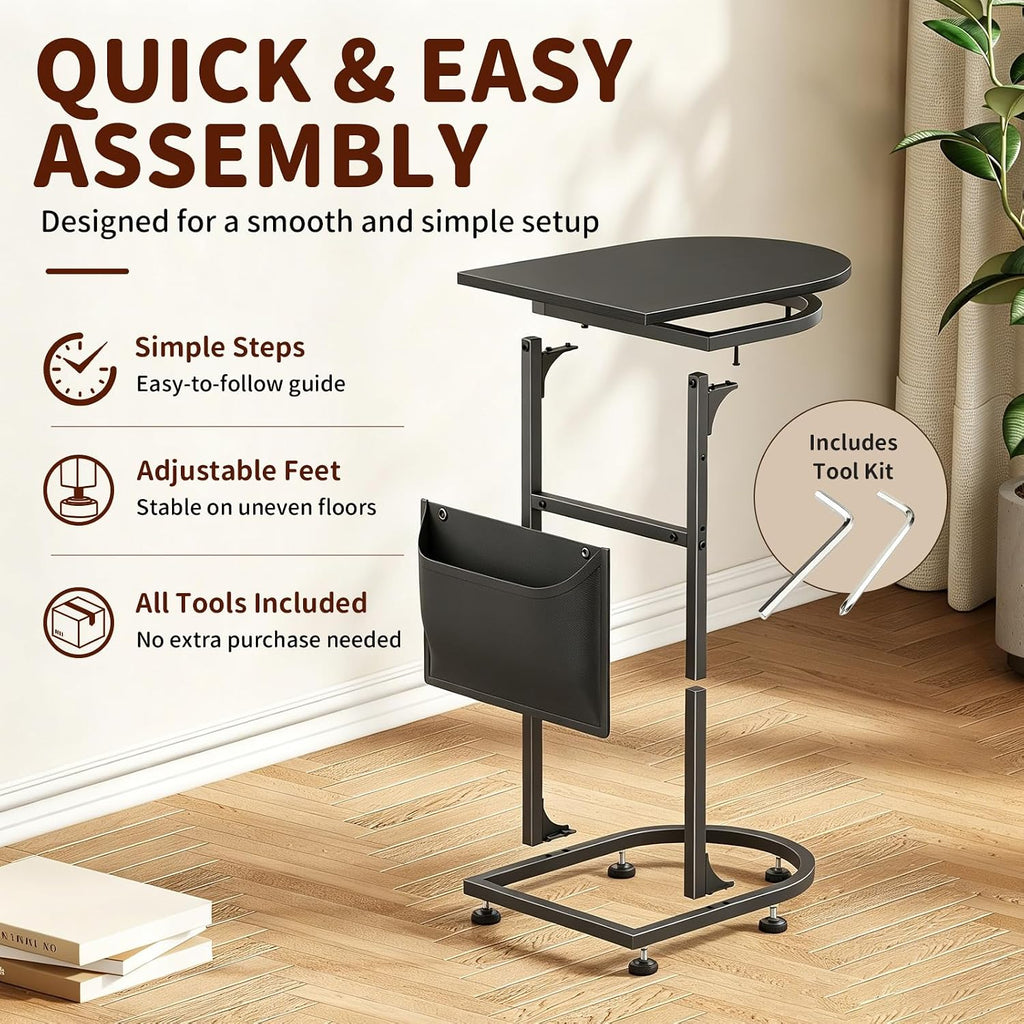 C Shaped End Table, Slide Under Small Side Table for Couch & Small Spaces - Image 8