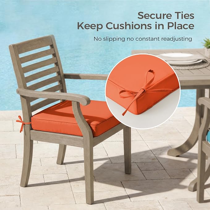 UNIKOME Outdoor Chair Cushions Set of 4, Water Resistant Patio Seat Cushions with Ties for Outdoor Furniture, High-Density Foam, UV & Fade Resistant, Piped Edge – 18.5" x 16" x 3", Orange - Image 5