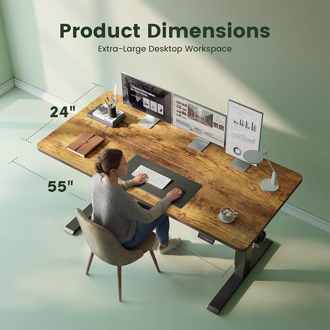 CubiCubi 55 x 24 Standing Desk, Height Adjustable Electric Computer Desk, Sit Stand up Home Office Workstations, Rustic Brown - Image 3
