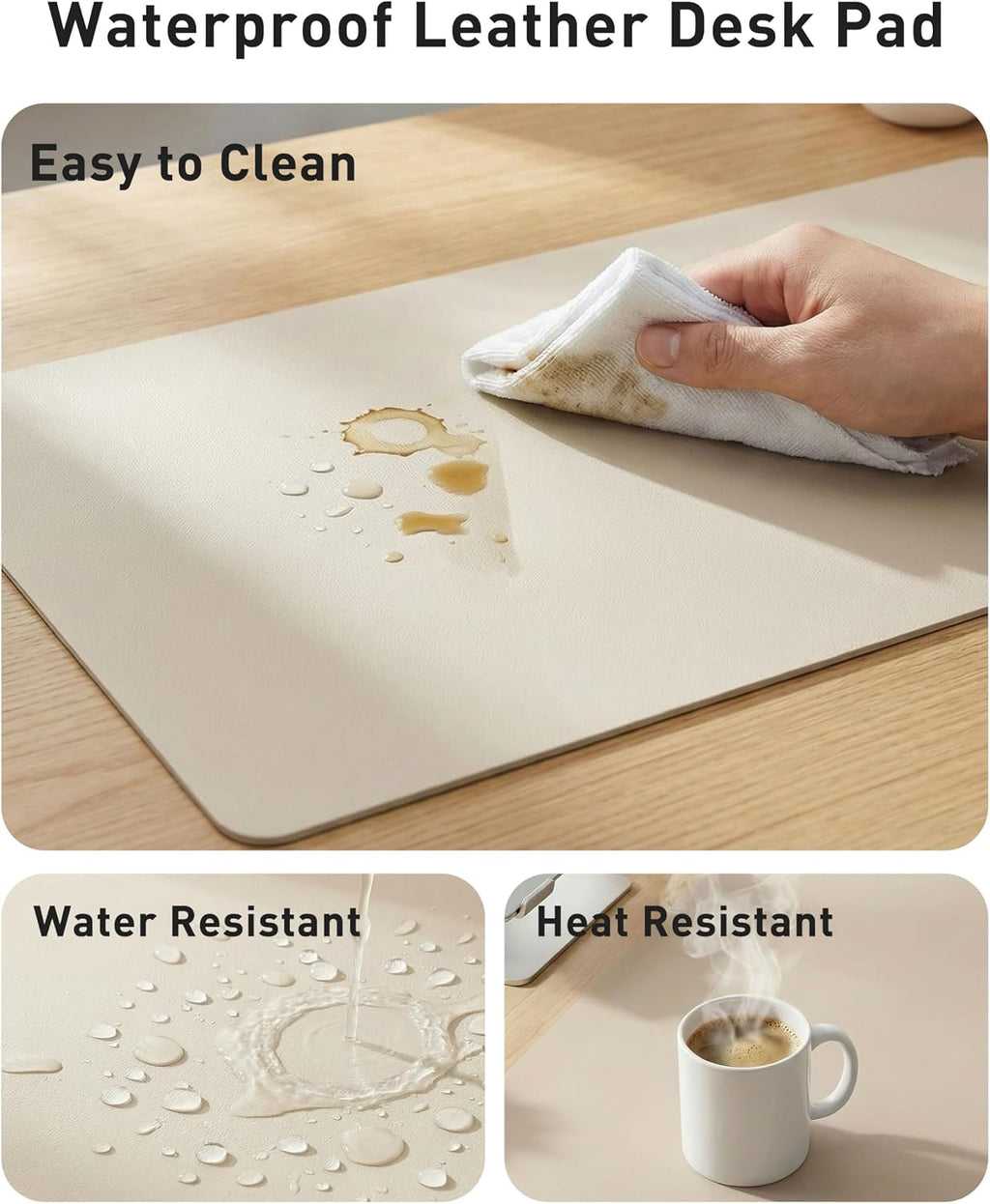 Aothia Faux Leather Desk Mat - Large Mouse Pad, Non-Slip PU Leather Blotter, Waterproof Writing Surface for Office and Home (Eggshell, 63" x 17") - Image 7