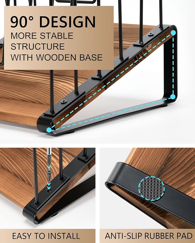 HULISEN Inclined Desk File Organizer, 5-Section Desktop File Folder Holder | Visible Tiered Design, Metal Rack with Wood Base, Vertical Storage for Binders Documents & Magazines, Classroom Office Use - Image 5