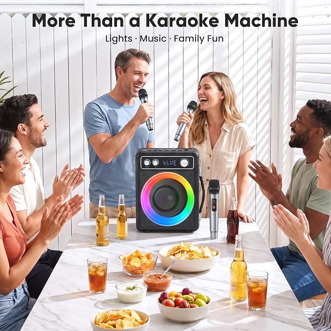 VOSOCO Karaoke Machine, Bluetooth Speaker with 3 Rechargeable Microphones | 2026 Portable PA System for adults with LED Light, Supports TWS Echo TF USB AUX Inputs for Birthday Home Party Outdoor Travel - Image 2