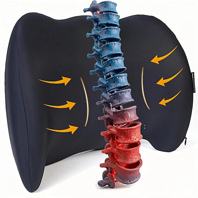 Lumbar Support Pillow Memory Foam Back Cushion for Sciatica & Lower Back Pain Relief Orthopedic Posture Corrector for Office Chair Gaming Chair Car Seat Breathable Washable - Black by Unknown
