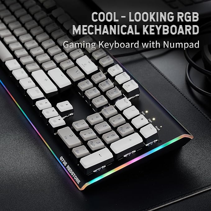 Hexgears GK735 Wired Full Size Mechanical Keyboard, Aluminum Housing Built for Gamers w/Kailh Box White Switch, White Backlit + Surrounded by RGB Light Strip, 104 Keys Gaming Keyboard for PC/Mac - Image 3