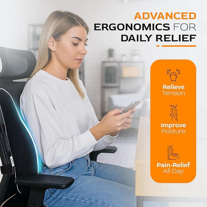 TULARIS Extra Dense Lumbar Support Pillow with Double Adjustable Straps - Ergonomic Memory Foam Cushion for Office Chair, Car, Couch - Firm Back Support for Lower Back & Spine Pain Relief - Image 4