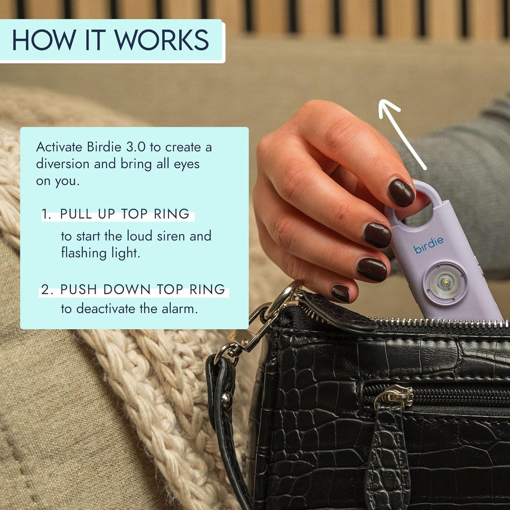 She’s Birdie 3.0 New Version – The Original Personal Safety Alarm for Women by Women–Loud Siren, Flash Light and Rechargeable Battery in a Variety of Colors (Metallic Silver Gray) - Image 4