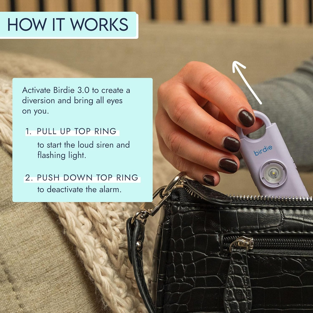 She’s Birdie 3.0 New Version – The Original Personal Safety Alarm for Women by Women–Loud Siren, Flash Light and Rechargeable Battery in a Variety of Colors (Metallic Indigo Blue) - Image 4