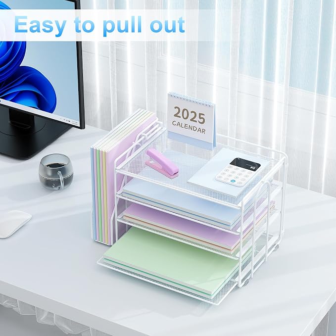 Spacrea Desk Organizers and Accessories, Paper Organizer for Desk with File organizer, Desk Accessories & Workspace Organizers for Office Supplies (White) - Image 6