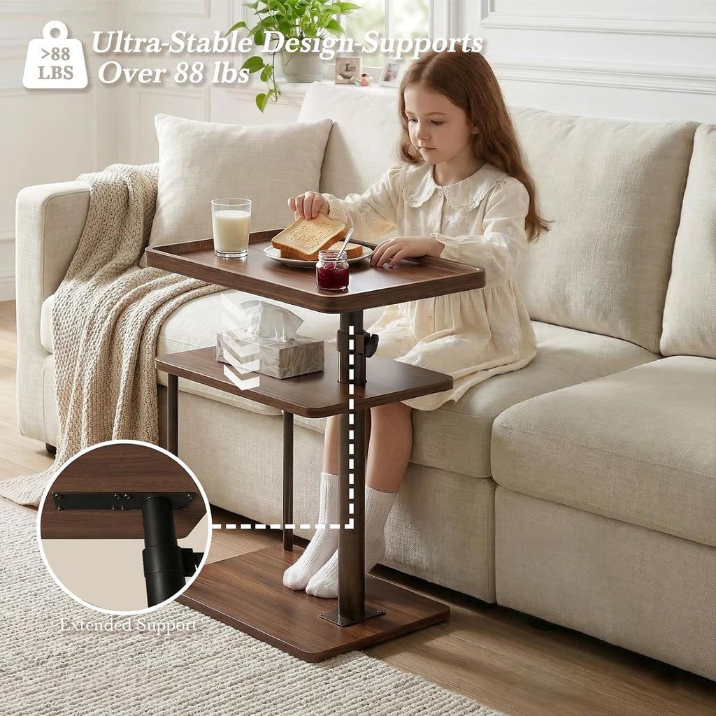 C Table End Table Adjustable Height, 360°Swivel TV Tray Table for Small Spaces, Small Nightstand for Living Room, Bedroom, Walunt - Image 3