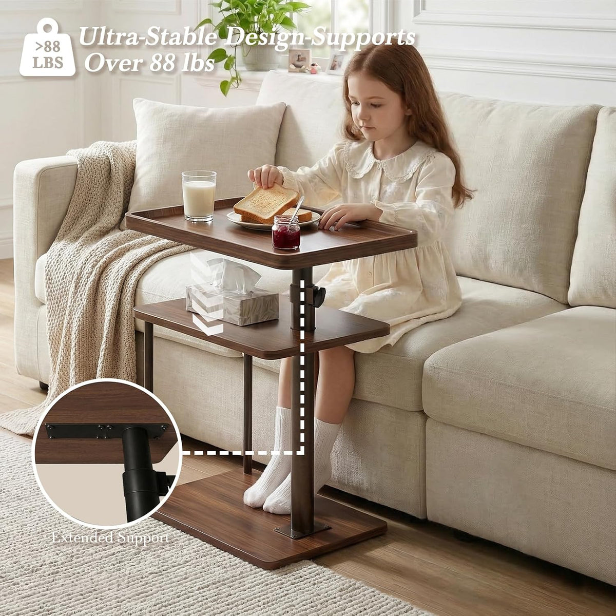 C Table End Table Adjustable Height, 360°Swivel TV Tray Table for Small Spaces, Small Nightstand for Living Room, Bedroom, Walunt - Image 3