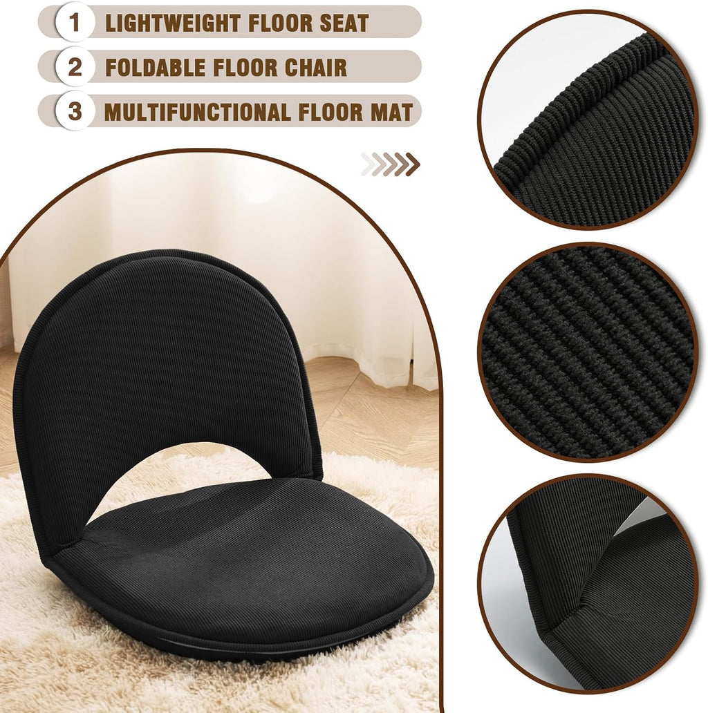 YOUKEEEJOJO Floor Chair 5-Position Adjustable Back Support Chair Foldable Camping,Video-Gaming Reading Watching, Upholstered Meditation Convenient Seats (Black) - Image 5