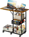 Rolling Coffee Table with Oversized Double-Wide Wood Top, Mobile Tv Tray with Storage Drawer and Wheels for Sofa, Portable Side Table for Living Room, Home Office, Spacious Desk for Working Studying by Sonyabecca