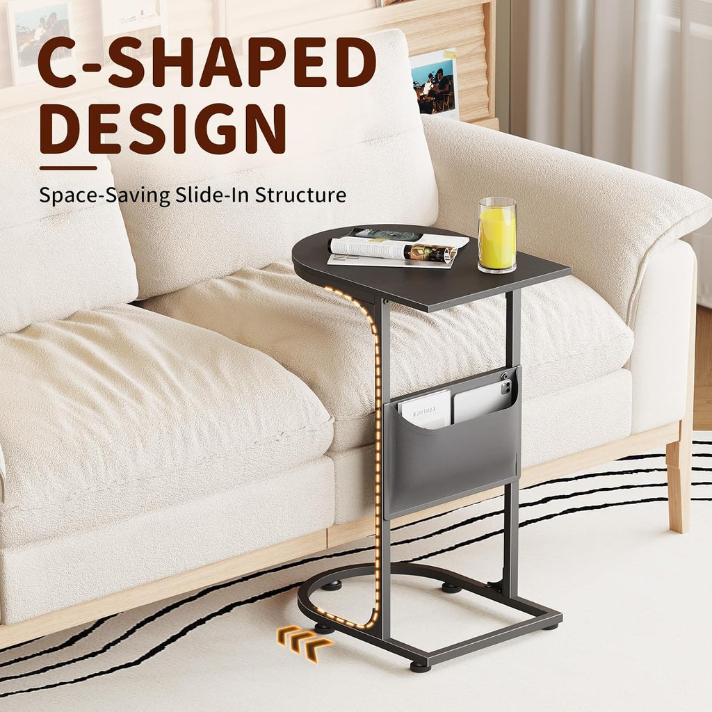 C Shaped End Table, Slide Under Small Side Table for Couch & Small Spaces - Image 5