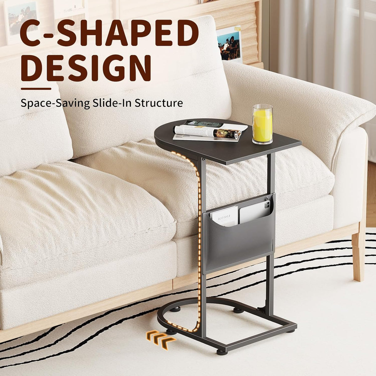 C Shaped End Table, Slide Under Small Side Table for Couch & Small Spaces - Image 5