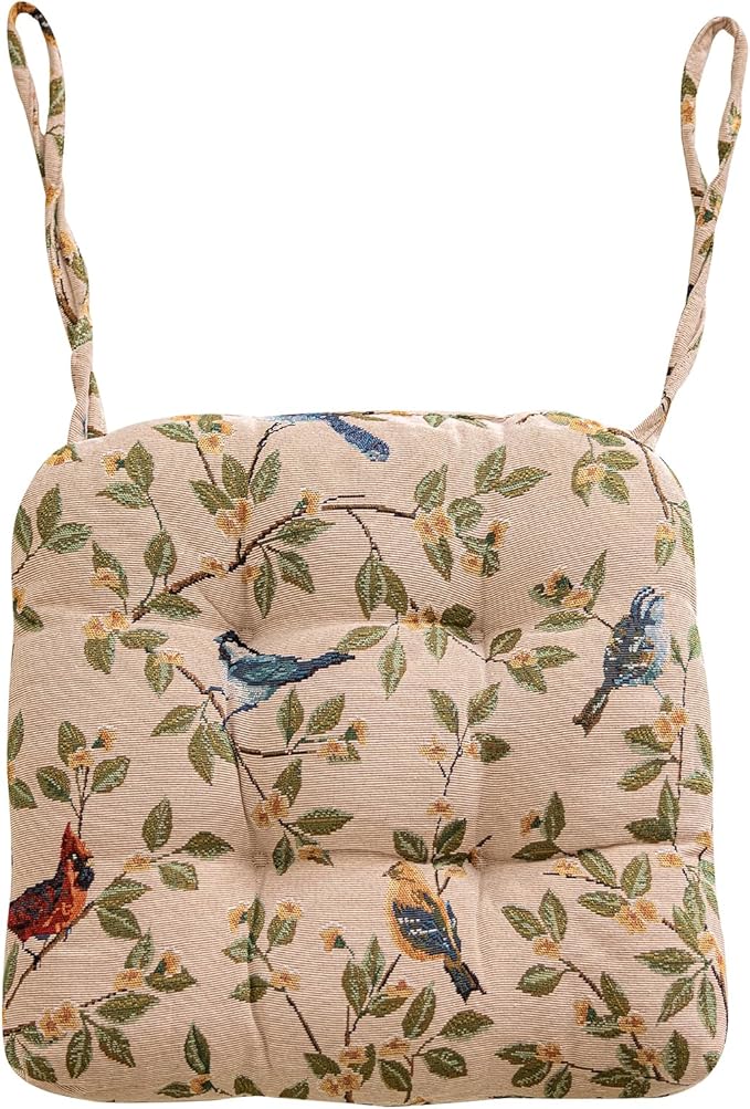 vctops Farmhouse Bird Print Chair Cushions with Ties U-Shaped Soft Comfortable Chair Pads Non Slip Seat Cushions for Indoor Dining Room and Kitchen Chairs (White,16"x16") by vctops