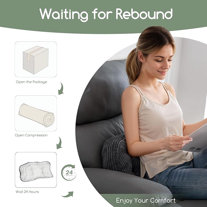 HIGOGOGO Lumbar Support Pillow for Recliner Chair/Accent Chair/Couch/Office Chair, Tufted Corduroy Back Support Cushion for Elderly, Recliner Cushions for Back Rest, Pain Relief, Reading, Dark Grey - Image 8