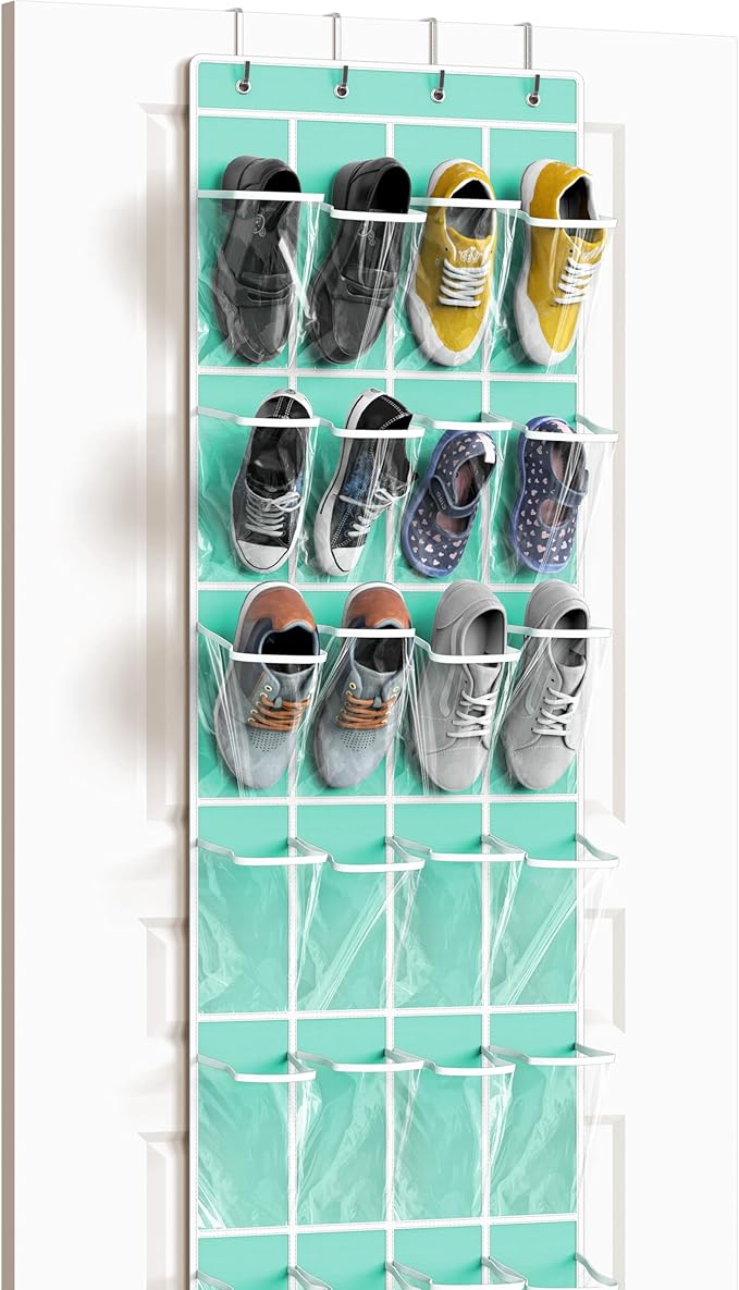 Simple Houseware 24 Pockets Clear Over the Door Shoe Organizer, Turquoise | 64" x 19", 4 Durable Metal Hooks, 4.3" x 9.5" Pocket Size, Multipurpose by SimpleHouseware