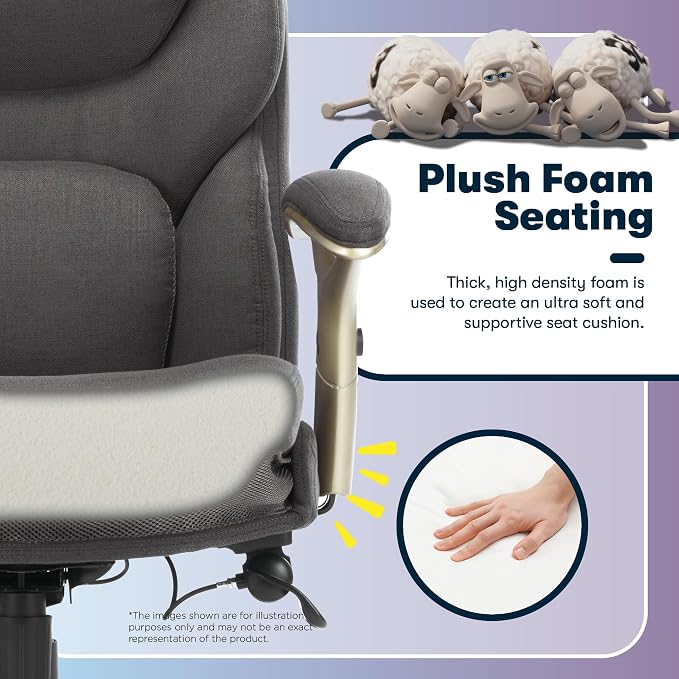 Serta Claremont Executive Office Chair with Back-In-Motion Technology, Ergonomic Mid-Back with Pivot Lumbar Support & Seat, Plush Cushion, Body Pillows, Adjustable Arms, Dark Gray Fabric | Claremont, Adjustable Arms & Height, Foam Seat and Headrest Cus... - Image 7