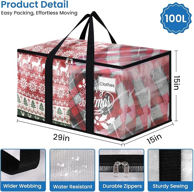 RoomHacks Moving Bags, Heavy Duty Large Storage Bags, 100L, 8 Pack, Clear | Water-Resistant Packing Bags with Reinforced Handles & Dual Zippers, Foldable Storage Totes for Dorm Move & Home Organization - Image 2