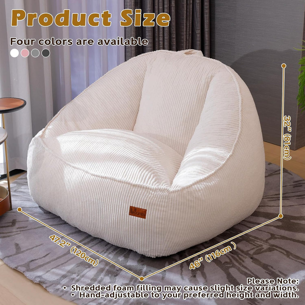 Giant Bean Bag Chair for Adults, Teens and Kids, Cozy Fluffy Corduroy Beanbag Chair with Filler, Large Floor Lounge Sofa for Living Room, Bedroom, Dorm, Gaming and Reading(L-Eggshell) - Image 2