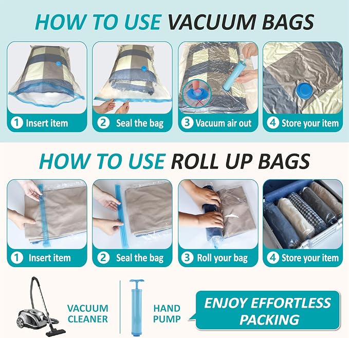 Vacuum Storage Bags with Hand Pump, Vacuum Seal Space Saver Bags,35 Combo | 80% Space-Saving Bags for Clothing, Blankets, Pillows, Bedding & Comforters; Multi-Size Variety Pack for Home & Travel - Image 7