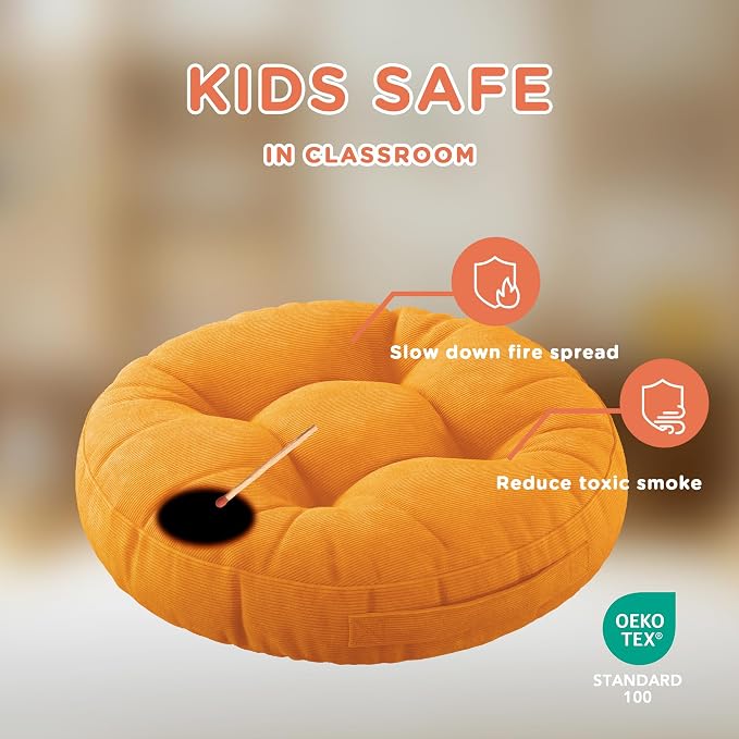 Floor Cushions For Kids 6Pack, Round Flexible Classroom Seating, 15 inch | Waterproof Floor Pillows With Handles, Safe Smolder Resistance Sitting Pillow For Elementary, Daycare & Reading, Multicolor - Image 2