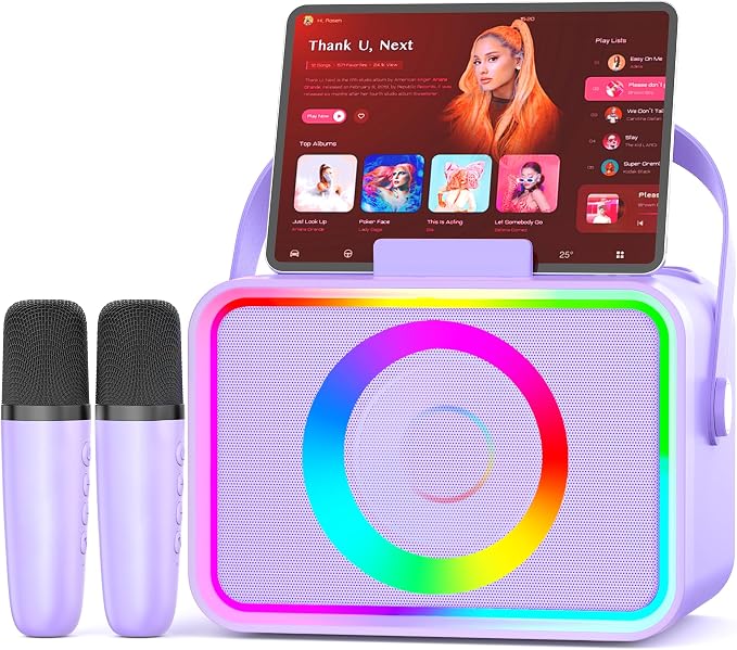Karaoke Machine for Kids Adults,Portable Bluetooth Speaker with 2 Wireless Microphone with LED Lights, Karaoke Microphone with PA System Supports USB/TF/AUX,Gift for Party (Purple) by Unknown