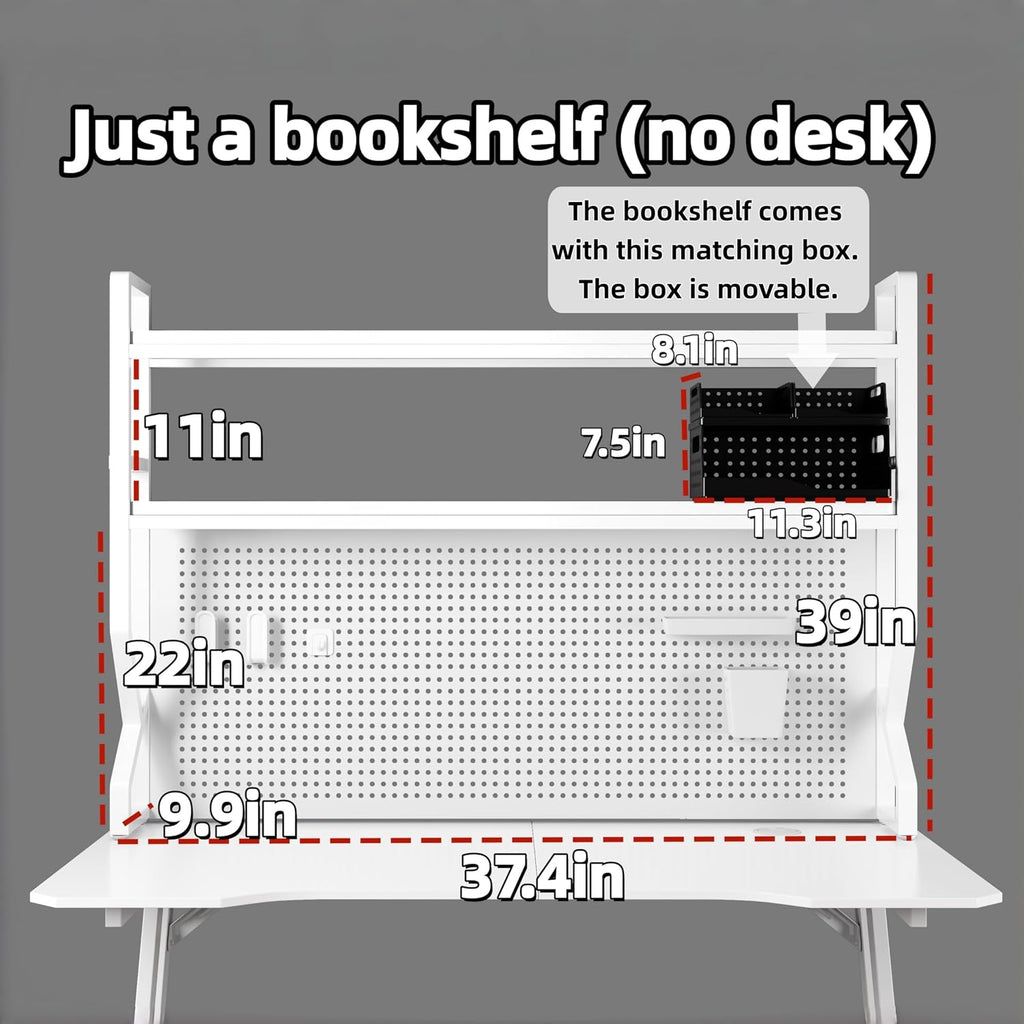 Desktop Bookshelf, Multi-Size pegboard Storage Organizer Rack, Dorm Desk Shelf, Desk Hutch, Desk top Storage Rack, Student Desktop Storage,Desk Shelves for top of des(White, 37.4" Lx9.9 Wx39 H) - Image 7