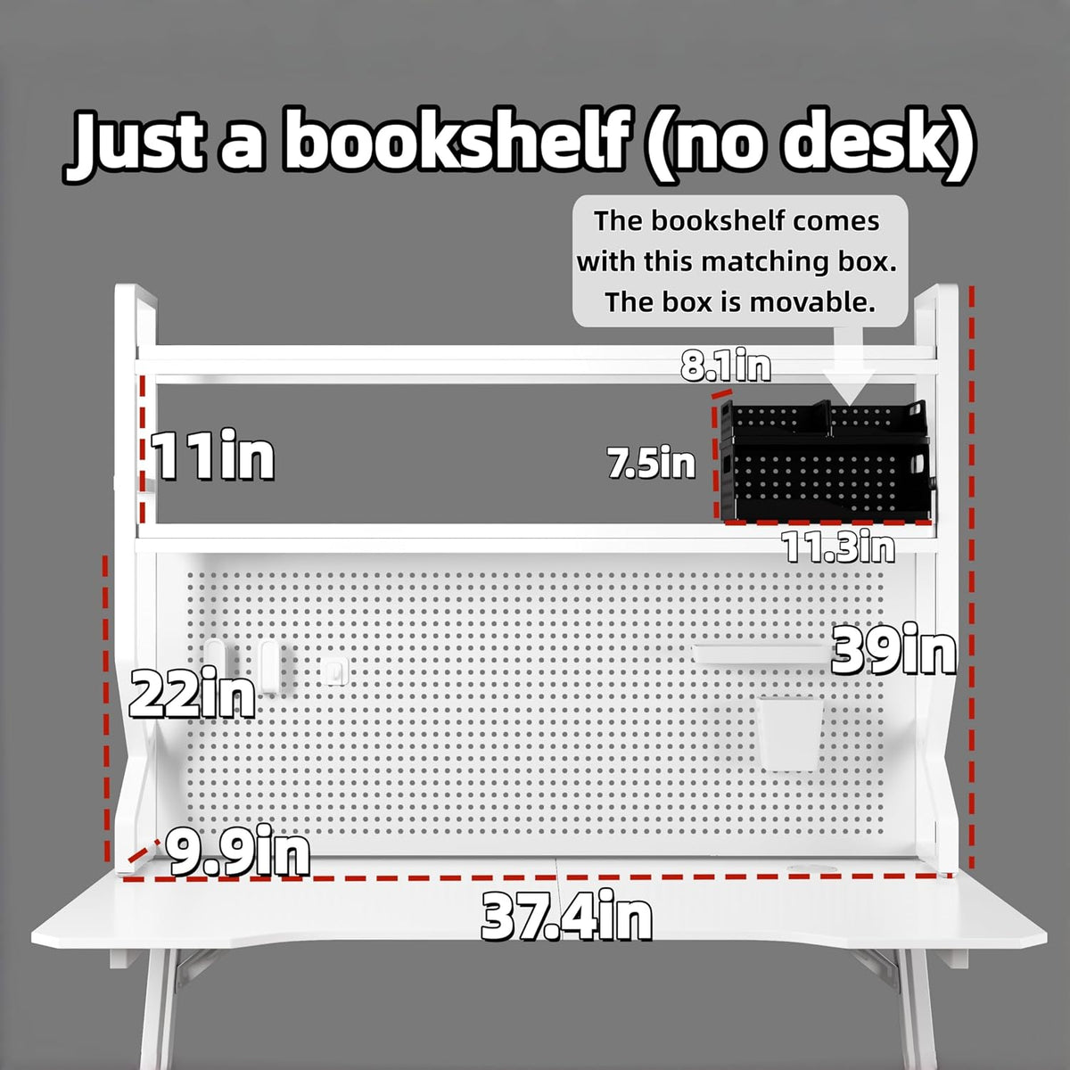 Desktop Bookshelf, Multi-Size pegboard Storage Organizer Rack, Dorm Desk Shelf, Desk Hutch, Desk top Storage Rack, Student Desktop Storage,Desk Shelves for top of des(White, 37.4" Lx9.9 Wx39 H) - Image 7