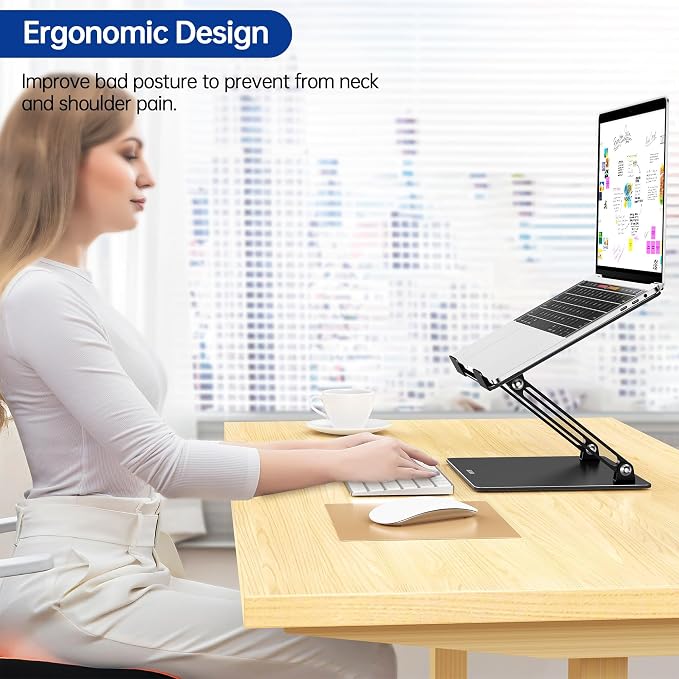 BESIGN LS10 Laptop Stand for Desk, Ergonomic Adjustable Notebook Tablet Stand, Foldable Laptop Riser, Portable Desktop Book Stands, Computer Holder Compatible with 10-14" Laptops, Black - Image 2