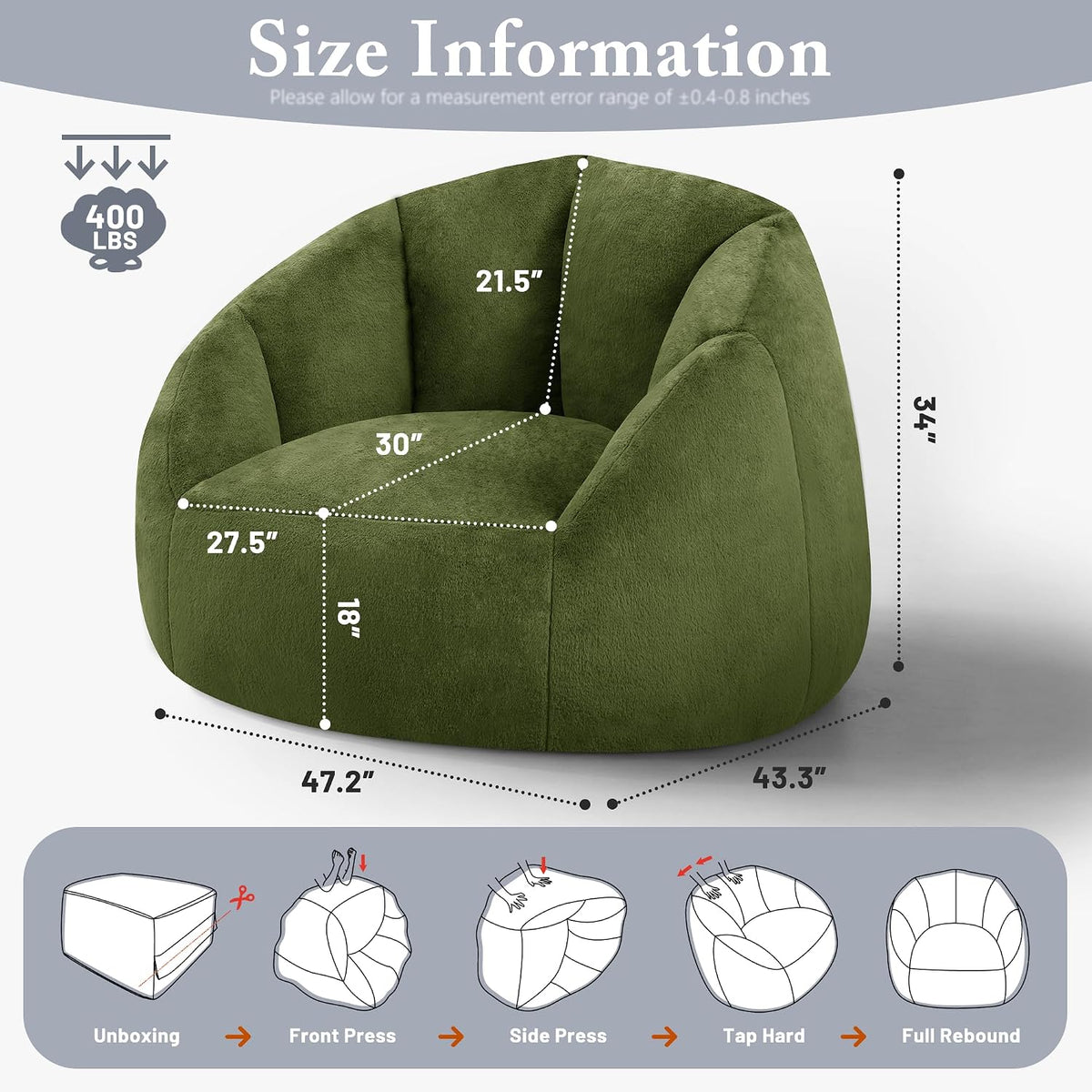 Gericco Giant Bean Bag Chair for Adults, Oversized Shell Shape Bean Bag - Image 2