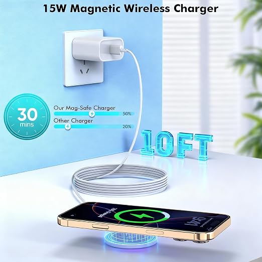 Magnetic Wireless Charger for iPhone 17 16 15, 10FT Fast Phone Charging Pad | with USB C Wall Charger Fast Block For iPhone 17 Pro Max/17/iPhone 16 Pro Max/15/Plus/Pro/14/13/12 Series,AirPods 4/3/2/Pro 2 - Image 2