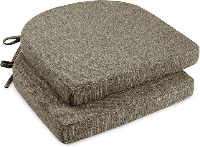 downluxe Indoor Chair Cushions for Dining Chairs, Soft and Comfortable Textured Foam Kitchen Chair Pads with Ties and Non-Slip Backing, 16" x 16" x 2", Khaki, 2 Pack by Downluxe