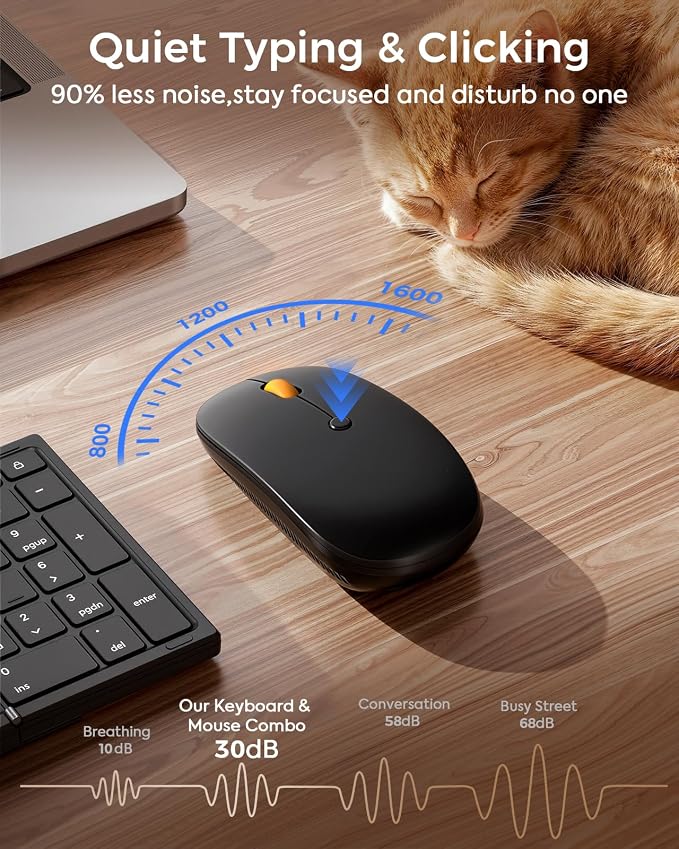 Foldable Keyboard and Mouse with Storage Bag, 2.4G+BT5.0 x 2 for Laptop | Full-Size US Layout, Quiet in Shared Spaces, Travel Essential, Wireless Mouse, USB-C Rechargeable, for Win/Mac/iOS/Android - Image 5