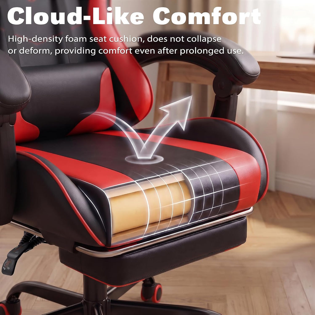 Homall Gaming Chair, Ergonomic, Footrest & Massage Lumbar Support, Red - Image 6