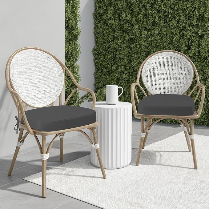 idee-home Outdoor Chair Cushions Set of 4, 19" x 19" D-Shaped | Thick Outdoor Seat Cushions Waterproof Patio Furniture with Ties Dining Pads - Image 5