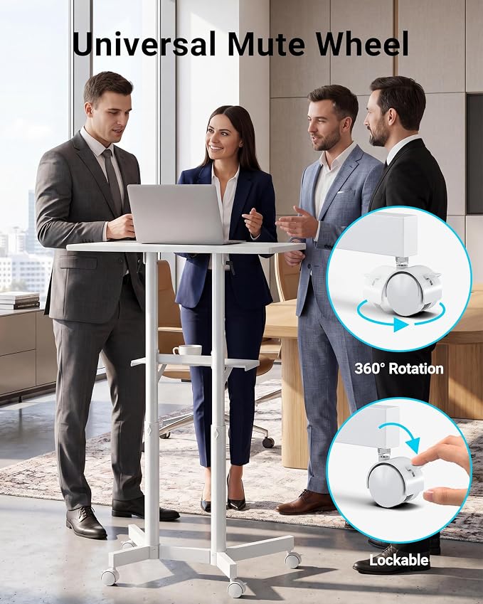 BONTEC Lecterns & Podiums Portable Mobile Standing Laptop Desk, Sit Stand | Height Adjustable, Home Office Classroom Pulpit Stand Up Desk Workstation, Rolling Table Laptop Cart with Storage Tray, White - Image 5