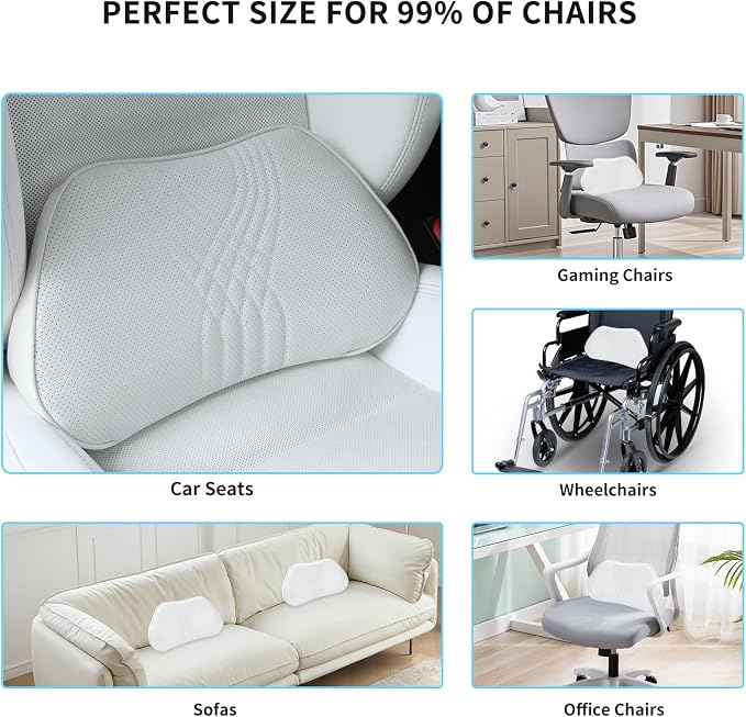 Lumbar Support Pillow for Car Seat, Office Chair, White, 1PC | Leather Lumbar Pillow Memory Foam Lower Back Cushion for Back Pain Relief Improve Posture, Ergonomic Back Rest Gaming Chair - Image 5