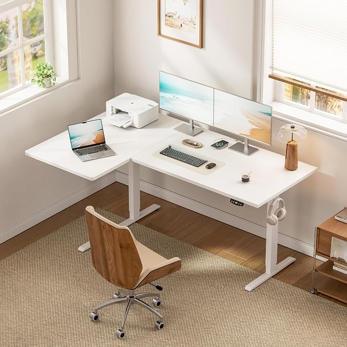 Klicelor L Shaped Standing Desk, 55 Inch Electric Height Adjustable Desk with Memory Preset, Reversible Sit Stand Up Computer Workstation for Home Office, Splice Board, White - Image 2