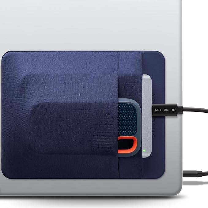 2-Pocket SSD & Hard Drive Holder for Laptop, Reusable 3M Adhesive | Stick-On Sleeve for 2.5-Inch External HDDs & SSDs | 5.9 x 4.7-Inch Pouch | Separate Pocket for Cables | Built-In Safety Strap by Afterplug