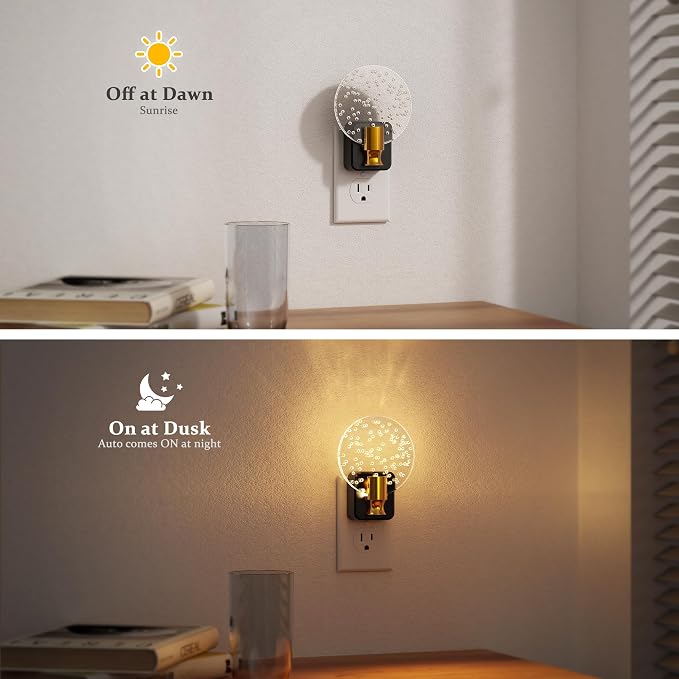 JandCase Night Light, Dimmable Night Lights Plug into Wall 2 Pack | Bubble Nightlight with Auto On/Off Light Sensor, 0-100LM LED Round Nightlights, 180°Rotatable Acrylic Nite Light for Hallway - Image 3