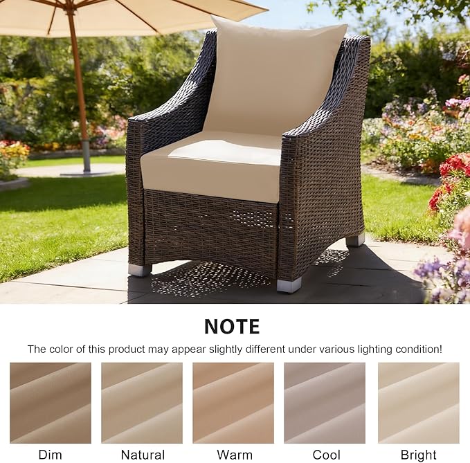 Outdoor Deep Seat Cushion Set, 24x24 Inch Water-Resistant & Fade-Resistant Outdoor Chair Cushions, Patio Furniture Cushions with Removable Cover for Patio Chair, Sofa, Beige (Set of 6) - Image 6
