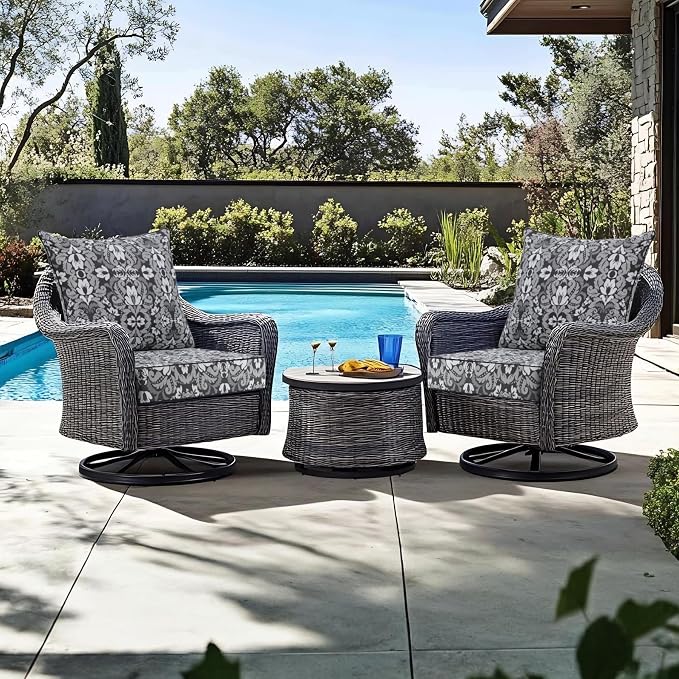 Favoyard Outdoor Deep Seat Patio Cushions Set, 24" x 24", Rainproof, Garden | Fade Resistant, Removable Bottom & Back Cushion, Tie Straps for Patio Furniture, Rocking Chair, Sofa Couch, Gray Floral - Image 3