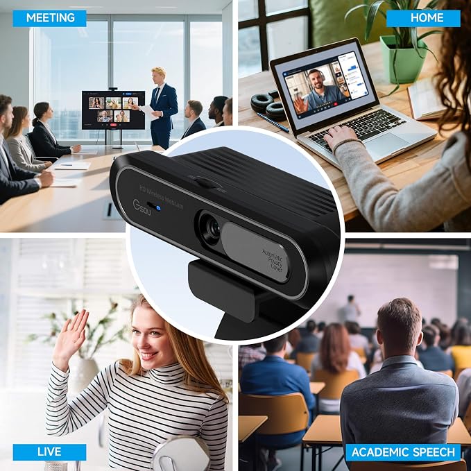 Gsou Wireless Webcam 1080P Full HD with Auto Electric Privacy Cover -2.4G Rechargeable Wireless Computer Camera with Manual Focus Ring, Half-Day Battery Life, Webcam for Streaming, Teams, Zoom, PC/Mac - Image 5