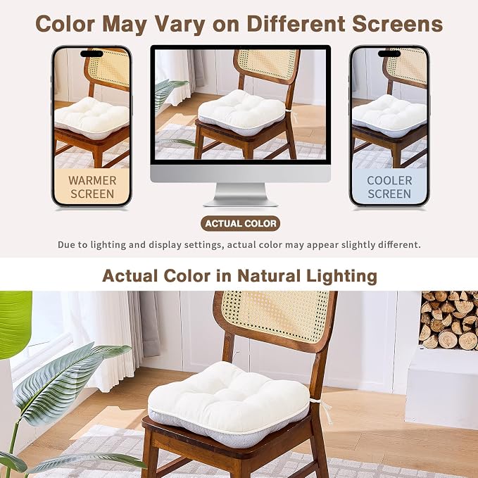BETU White Chair Cushions for Dining Chairs Set of 2,3.5" Thick Kitchen Table Chair Pads with Ties,Non Slip Backing and Covers, Seat Cushion for Dining Room,Bar,Patio Chairs,15.5"X15.5"X3.5",White - Image 5